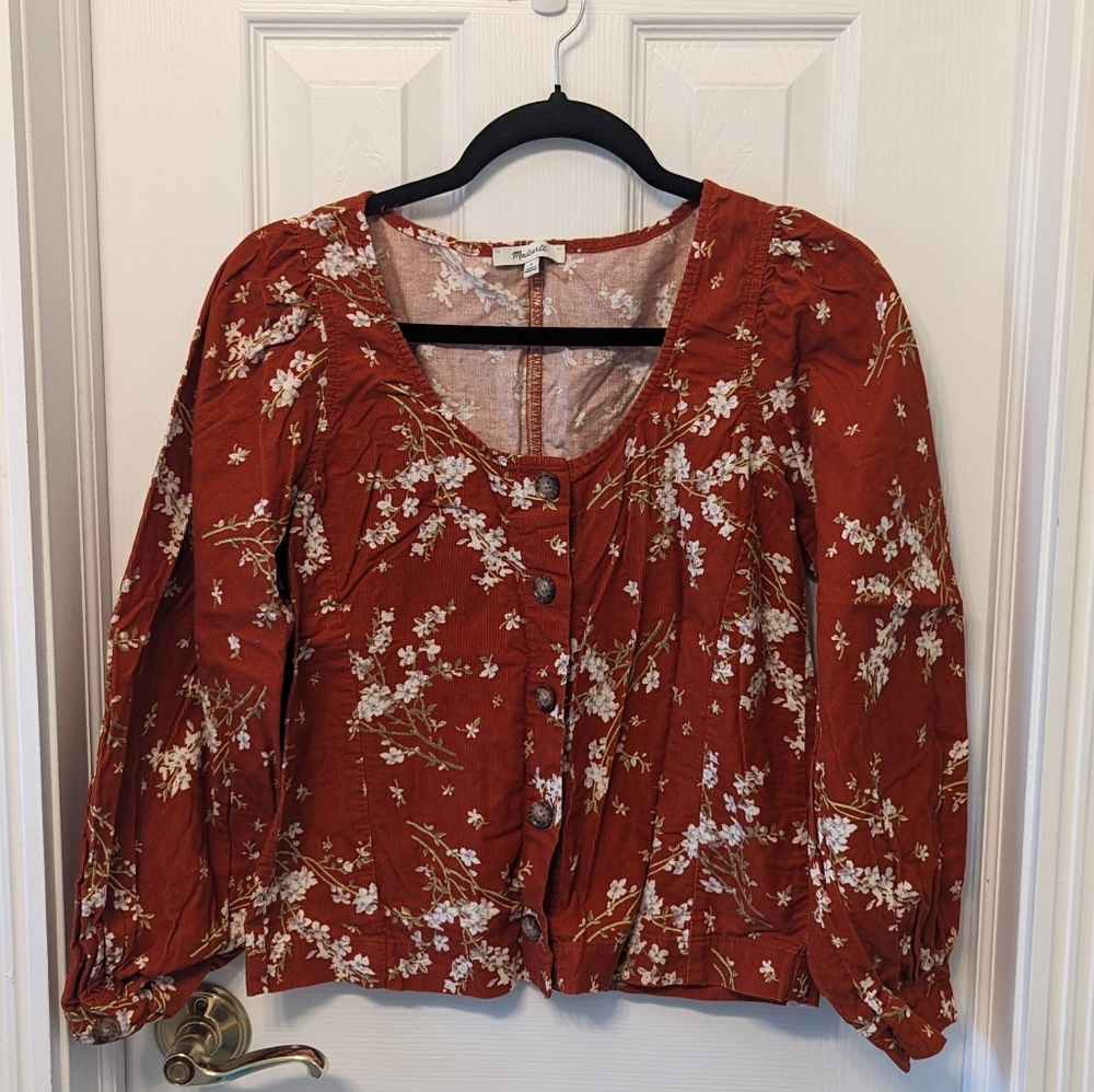 Madewell Corduroy Rust Floral Button-Front Women's Top